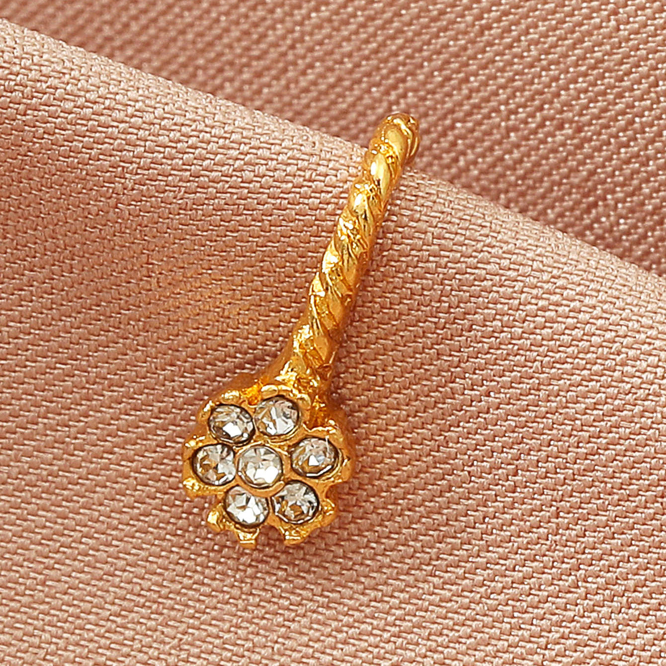 Zircon U-Shaped Leaves Heart Nose Studs with intricate floral design and sparkling stones.