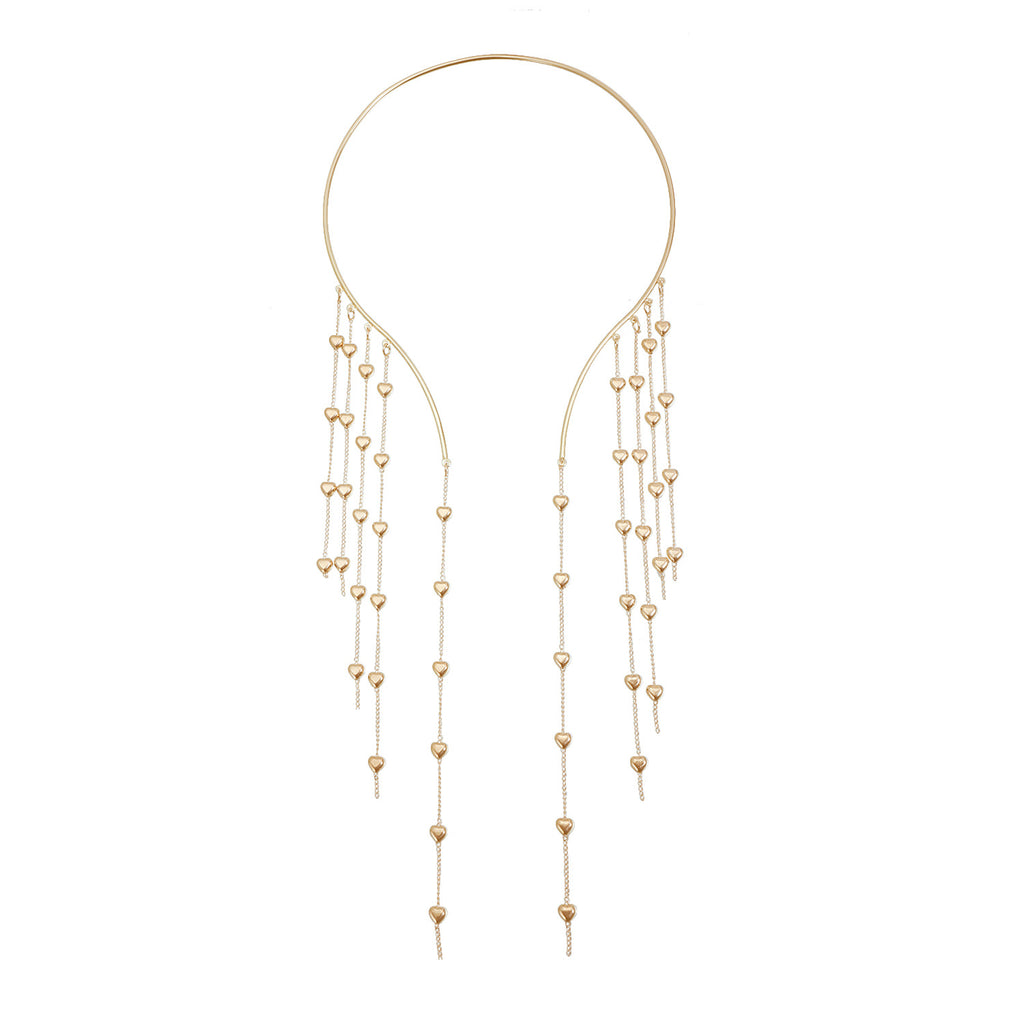 Draped Multi-Layer Heart Tassel Choker Vintage Futuristic Sexy Dress Neckpiece For Women