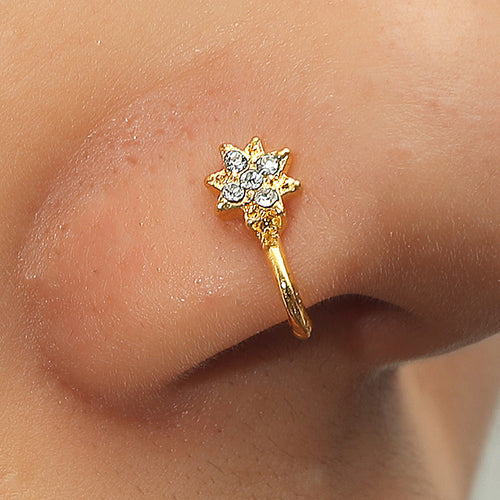 Big O Enterprises Gift Card Heart Nose Studs featuring sparkling stones in a beautiful gold design.