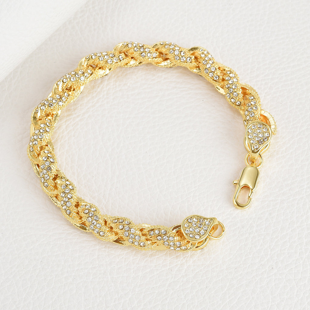 European And American Hip-Hop Mens Necklace 10mm Alloy Braided Chain With Diamonds
